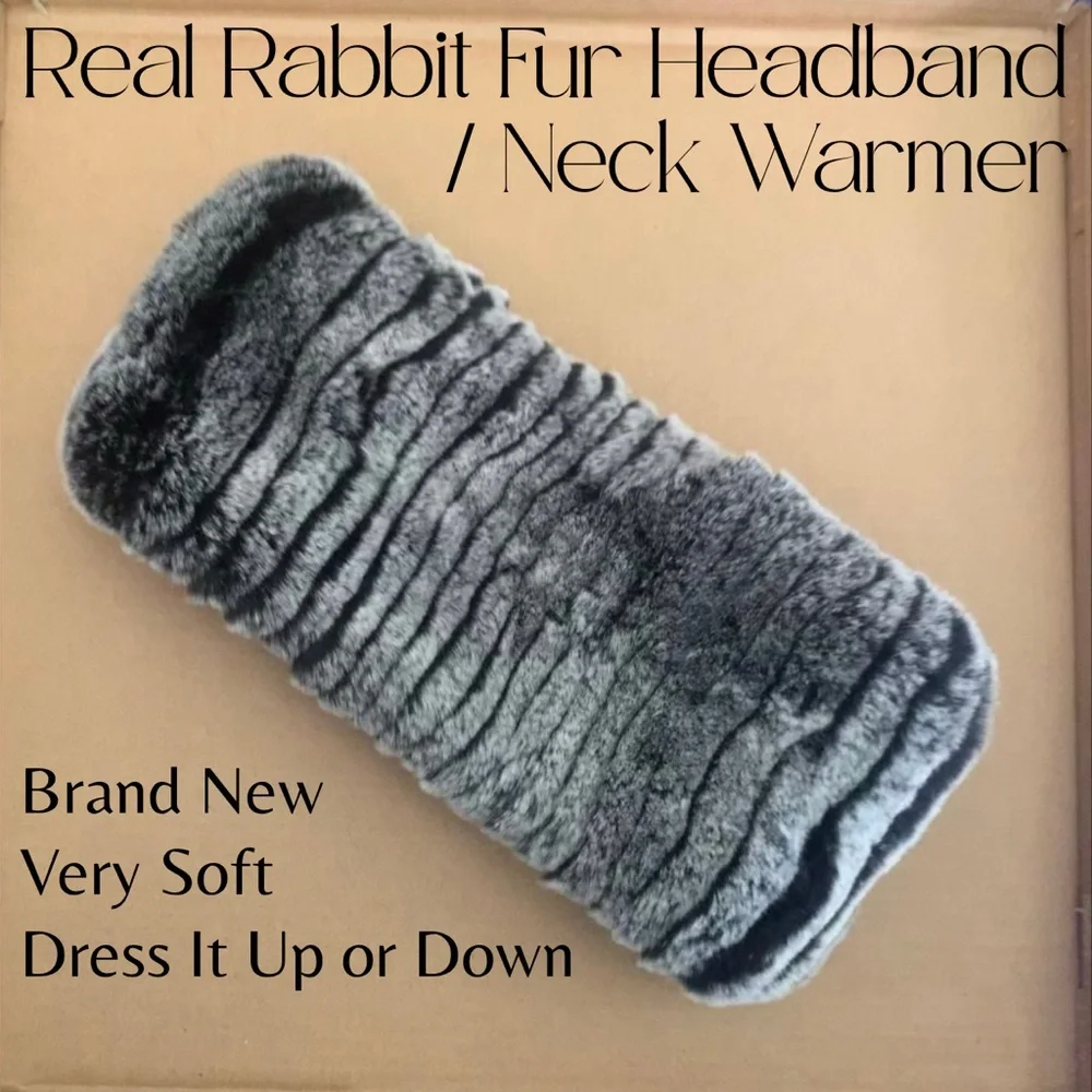 Real Rabbit Fur Headband/Neck Warmer - Gray